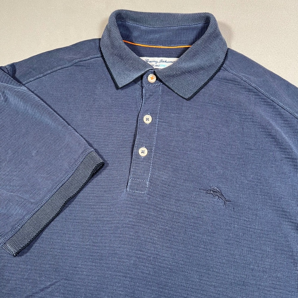 Tommy Bahama IslandZone Polo Shirt Mens M Blue Ribbed Short Sleeve Tencel Modal